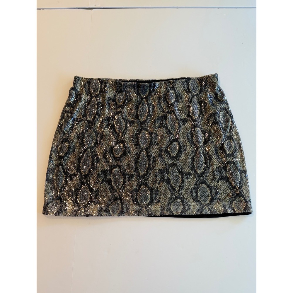 Express Womens Silver Black Sequin‎ Snakeskin Mini Skirt Size M